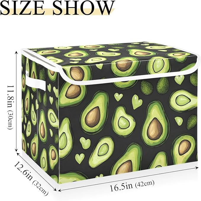 Collapsible Storage Bins with Lids Decorative Fabric Storage Cubes Closet Organizer and Storage Basket Boxes Containers for Clothes Box Chest Nursery Folding Rectangle Black Avocados Love