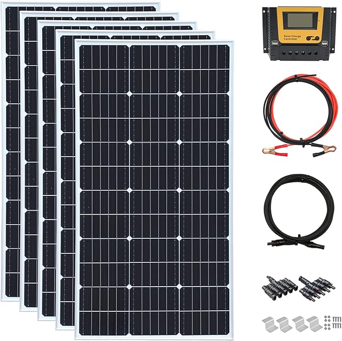 500 Watt 12Volt Solar Panel Kit 5X100W Monocrystalline Module 50A Charge Controller for RV Boats Trailer CamperOff-Grid System (500W Solar Kit)