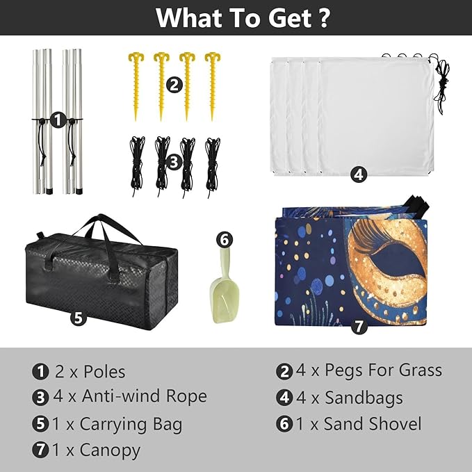 Mardi Gras Peacock Feather Mask Beach Tent Sun Shelter Set UPF50+ UV Protection 10.5 x 9.19 FT Camping Shade Canopy with Sandbags Sand Anchors Carrying Bag and Others