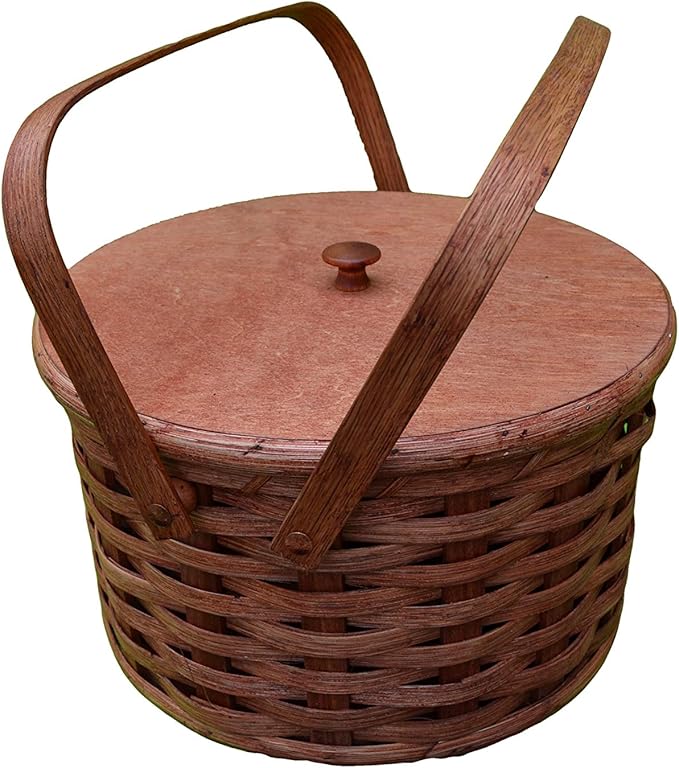 Round Double Pie Basket with Two Swivel Handles Divider Tray and Lid - Authentic and Collectible Basket Handmade in USA