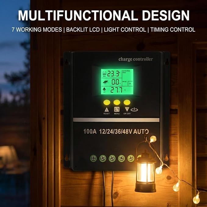 MPPT Solar Charger Controller USB Port with Backlit LCD Display Solar Panel Regulator 12V 24V 36V 48V Adaptive 100A Intelligent Solar Charger Regulator Controller
