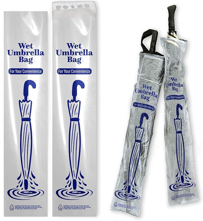 Heavy Duty Universal Fit Umbrella Rain Bags. 500Pk Big Covers for Wet Umbrellas. Large Disposable Clear Plastic Sleeves Keep Church or Lobby Floors Dry. Perfect Refill for Any Bag Stand or Holder.