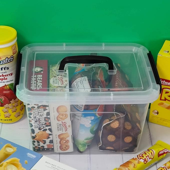 5 Quart Storage Box Tote with Lid 6 Packs Small Plastic Bins with Handles