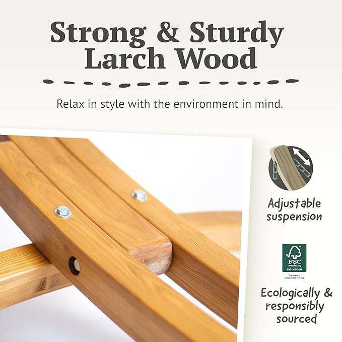 LA SIESTA® - Large Double Brisa Classic Hammock &amp Elipso Stand - Larch Wood Hammock Stand - Weather &amp Tear Resistant - Backyard Outdoor Hammock with Stand - 2-Person Max 355 Lbs Cedar