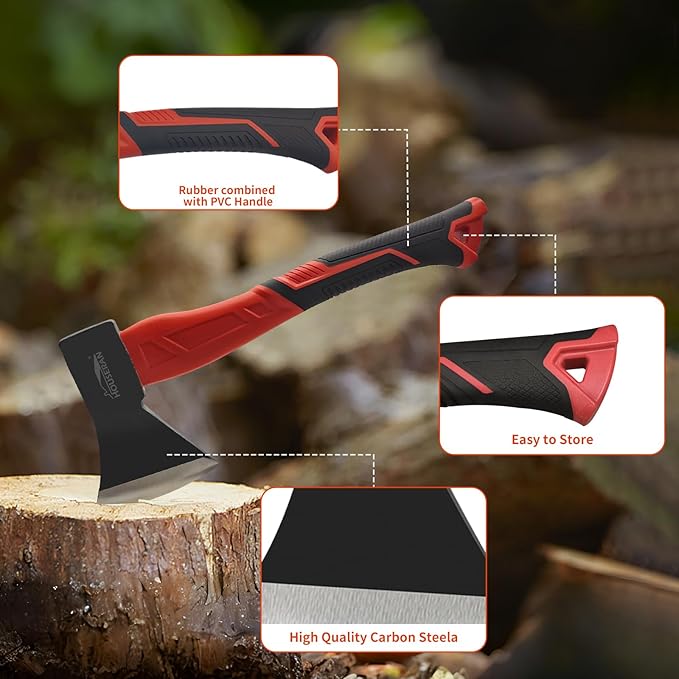 Wood Axe &amp 24 oz Claw Hammer Set 2-Piece Heavy Duty Tools Kit for Camping Wood Splitting Demolition &amp DIY Forged Steel Construction with Shock-Absorbing Handles