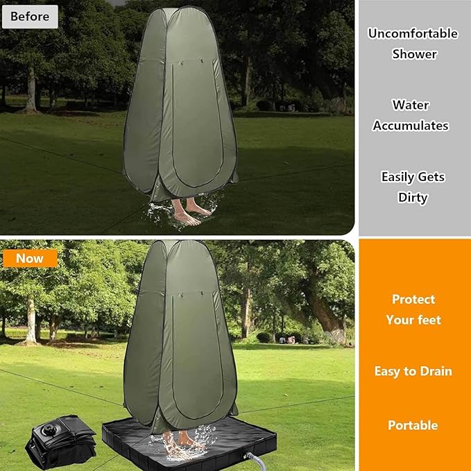 Outdoor Shower Pan with Detachable Drain Pipe Shower Base Portable Outdoor Shower Enclosure Kit for RV Outdoor Bathing Pets Tent Indoor Outdoor Use