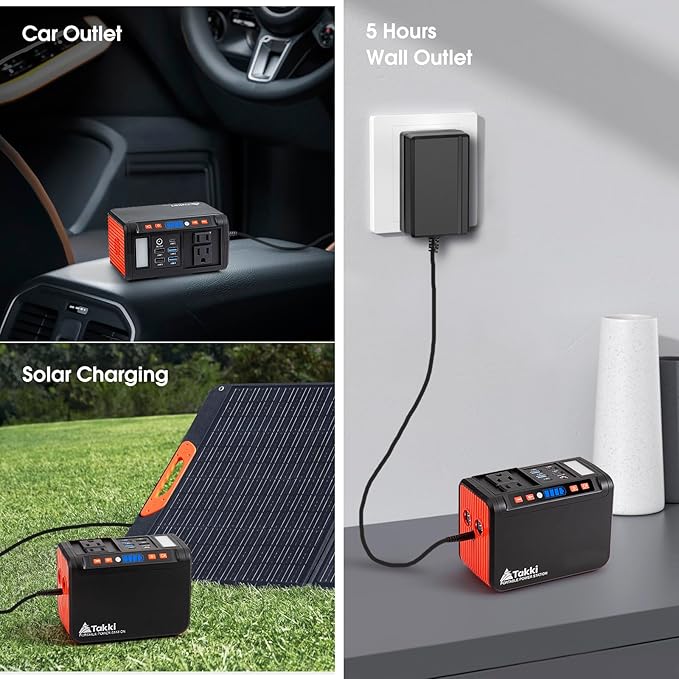 Takki Portable Power Station 111Wh Camping Solar Generator Lithium Battery Pack with 110V AC DC USB Ports LED Flashlight for Home Use Camping Laptop CPAP Emergency Power Backup
