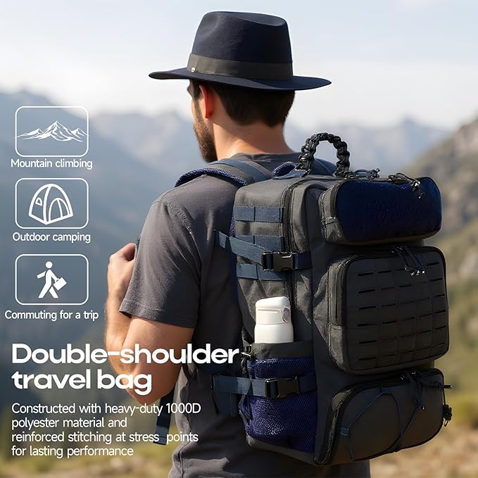 Tactical Backpack for Men Military Backpack with Shoe Compartment Travel Hiking Hunting Gear Bag with Molle System Blue