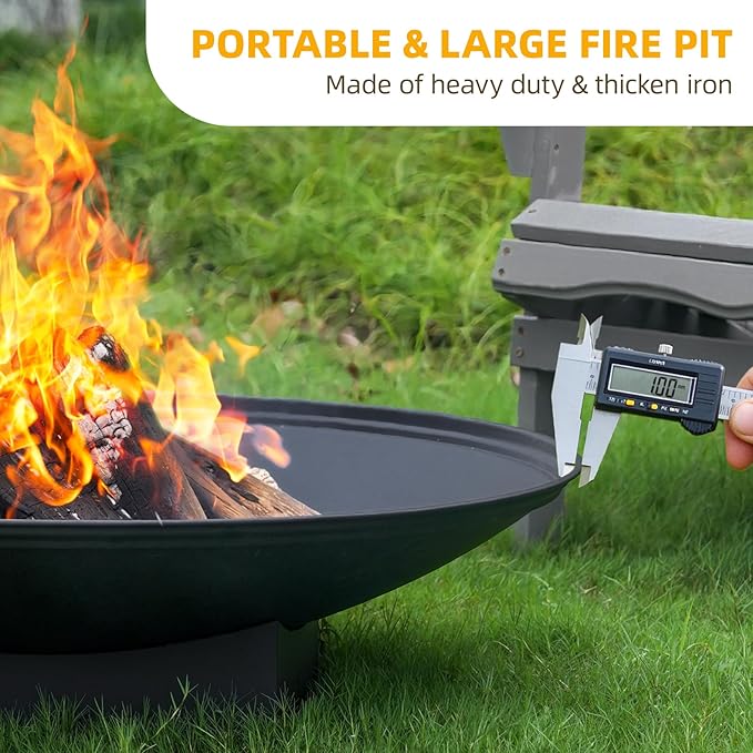 32 Inch Fire Pit for Outside Outdoor Wood Burning Fire Pit Table with Grill &amp Cover Lid Large Portable Firepit for Backyard Patio Camping