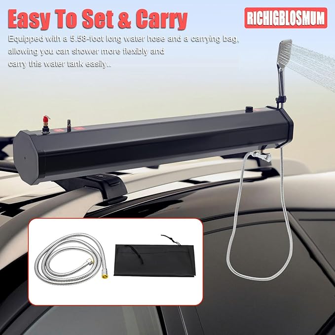 Portable Camping Solar Shower 4.8/5.3/7.9Gal Roof Rack Water Tank with 5.58ft Hose &amp Storage Bag Outdoor Activities Water Supply for SUVs Sedans RVs Trucks5.3Gal/20L