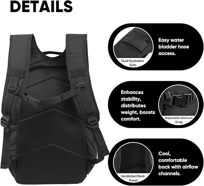 35L Tactical Backpack for Men MOLLE Military Bug Out Bag Waterproof Rucksack for Hiking with Hydration Port Black