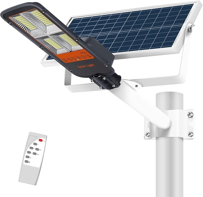 Gebosun 300W LED Solar Street Lights Outdoor 60000LM 6000K Waterproof Outdoor Solar Flood Light Dusk to Dawn Security Yard Light with Remote Control Solar Garden Lamp for Pathway Driveway