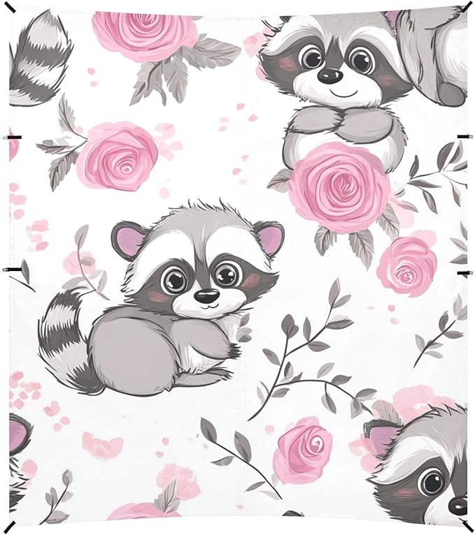 ALAZA Cute Cartoon Raccoons Rose Beach Tent Sun Shelter Portable Canopy Sunshade for Outdoor Camping Picnics Backyard Fun 10x9 ft