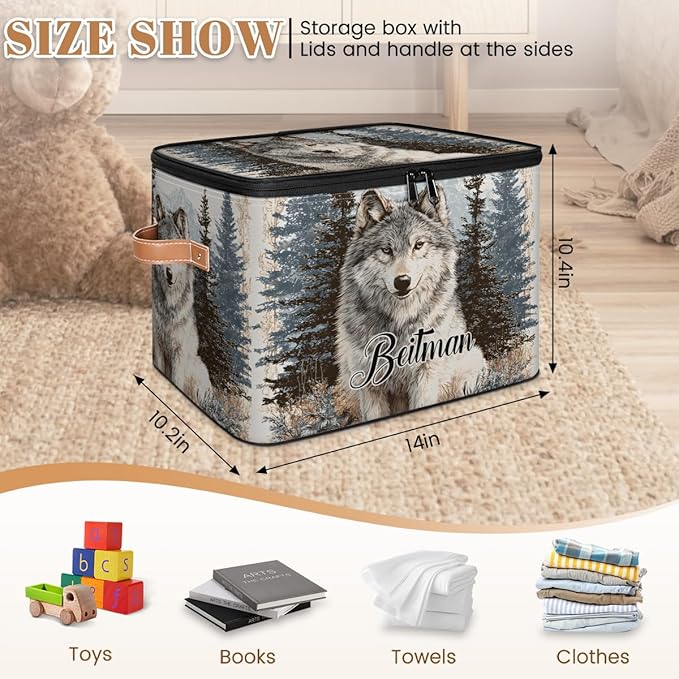 Storage-Bins with Lids Personalized Closet-Storage-Bins Under-Bed Stackable-Cubes-Box for Home Bedroom Wolf