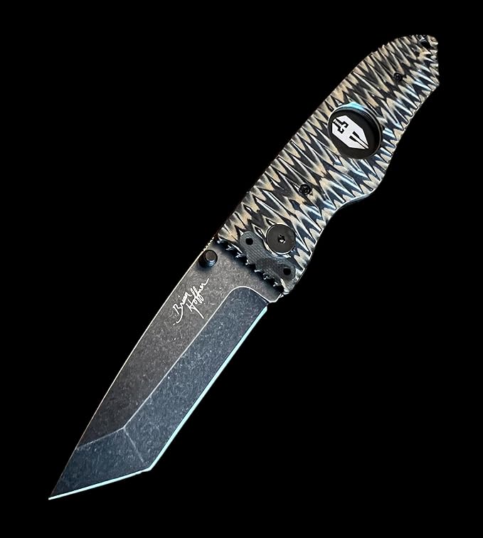 HOFFNER 3.5 EDC Folding Knife with Pocket Clip VG10 Japanese Stainless Steel Black Acid Washed Tanto Blade - (Chiseled Maduro Aggressive Texture Grip) - Camping Hiking Outdoor Survival