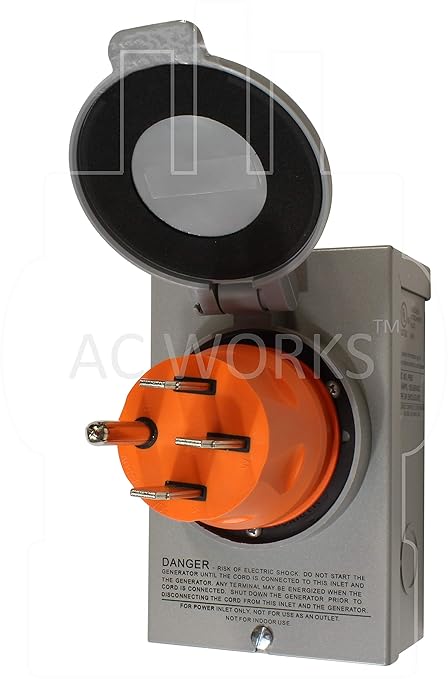 AC WORKS Generator to Transfer Switch 50Amp Inlet Box Adapter (NEMA 14-50 50Amp Plug to CS6364 Compact)
