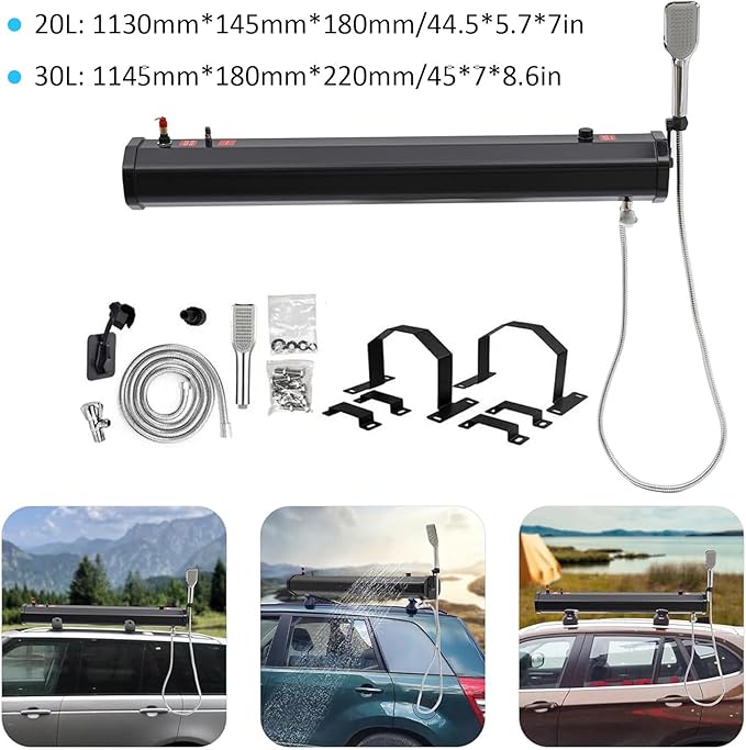 Road Camping Shower Pressurized Water Tank with Water Hose &amp Shower Head Portable Camping Shower for Overlanding Water Store Outdoors Activities Compatible 20L