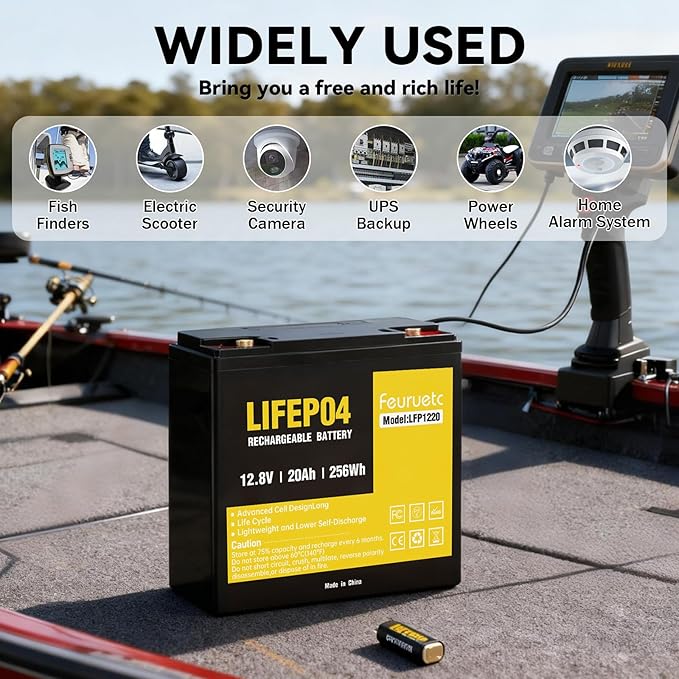 12V 20Ah Deep Cycle LiFePO4 Battery12 volt lithium phosphate battery for CampingFish Finder Scooter Security System Ride on Toys Automotive Replacement BatteriesUPS etc Rechargeable Lit