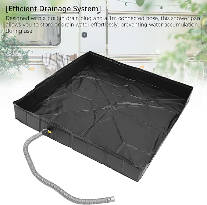 Luocute Upgraded Portable Shower Pan 41 X 41 X 6 Inches with 1m Drain Pipe Foldable Camping Shower Base Floor with Retaining Rings for Camping RV Outdoor Indoor