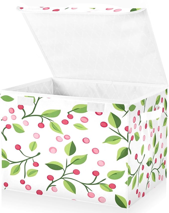 Berry Branches Fabric Storage Bins with Lids and HandleFoldable Storage Bins with LidsCloset Organizers for Clothes Storage Room Organization Office Storage Chest Organizer