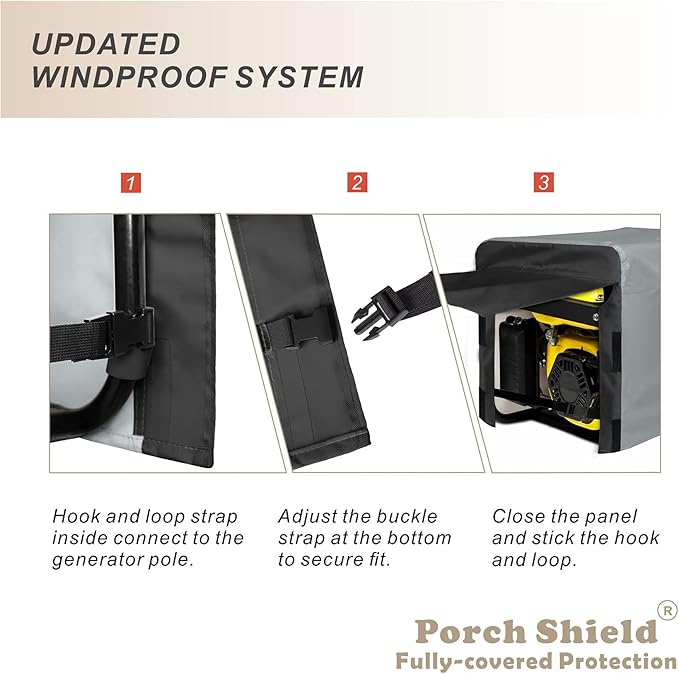 Porch Shield Waterproof Generator Cover - Heavy Duty Cover for Portable Generator 3000 to 5000 Watt (26L x 20 W x 20 H inches Black &amp Gray)