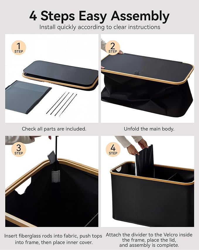 Storage Basket with Lid and Handles 135L Fabric Bin with Divider for Shelf Closet Toy Organization Collapsible Storage Organizer for Home Black