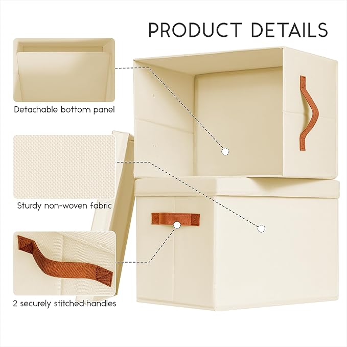Homsorout Storage Bins with Lids - Large Fabric Closet Bins with Lid 6 Pack Clothes Organizers and Storage Collapsible Stackable Cube Basket for Home Office Dorm Beige