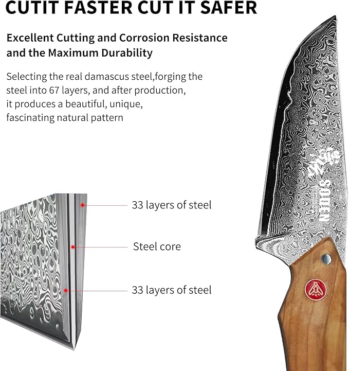 SODEN Damascus Hunting Knife with Sheath VG-10 Core Fixed Blade Survival &amp Camping Knife for Outdoor Tactical Use | Full Tang | Sharp Knife &amp Tool Set