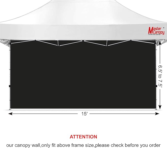 MASTERCANOPY 10x15ft Canopy SunWall Instant Canopy SideWall for Pop Up Canopy Tent Gazebos UV Protection Sidewall Only Spliceable (1 Pack Black)