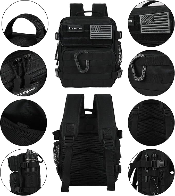 Mini Tactical Backpack 9L Small Gym Backpacks Sport Bag for Men Women Molle Military Pack with US Flag Patch and Carabiner (Tan)