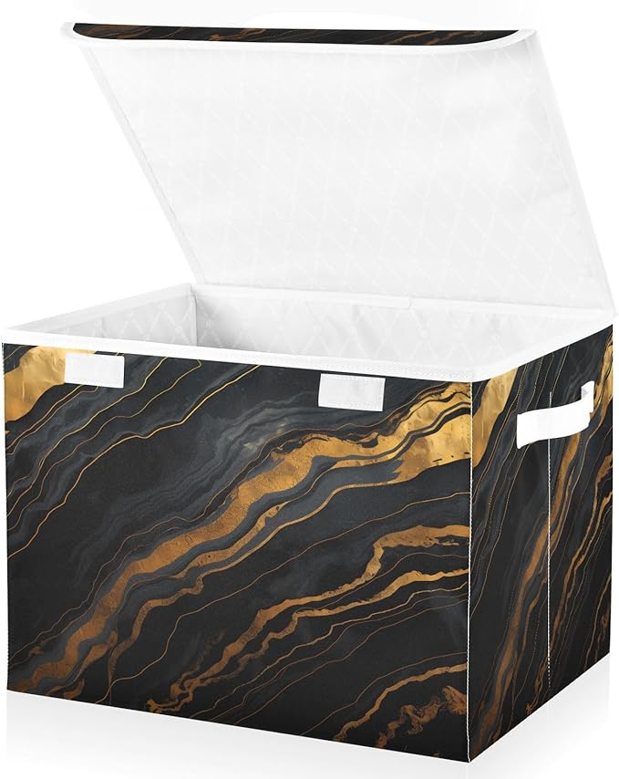 Marble Blue Black Gold Gradient Storage Bins with Lid Stackable Shoebox Storage Bins with Lids Stackable for Dorm Room
