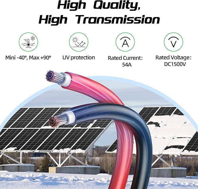 10AWG(6mm²) 100FT Solar Panel Extension Wire with Four Pairs Waterproof Male &amp Female Connectors with Solar Connector Caps Solar Extension Cable for RV Home Boat Car