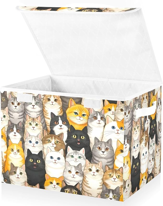 Storage Cube with Lid Cats Portrait Print 16.5×12.6×11.8 IN Collapsible Large Capacity Foldable Storage Basket Bin Organizer
