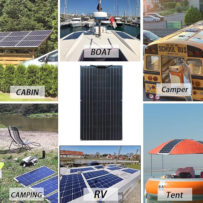 XINPUGUANG Flexible Solar Panel 100W200W 12V Solar Panel Kit Monocrystalline Module20A Charge Controller Extension CableAlligator Clip Cable for Outdoor Off Grid Boat rv Trailer (200W)