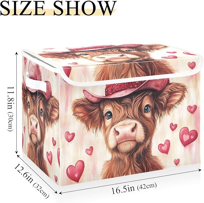 AIXIWAWA Lidded Storage Cube (Valentine Cow) Fabric Foldable Closet Bins with Flip Lid and Handles Organizer Basket Container 16.5 x 12.6 x 11.8 IN