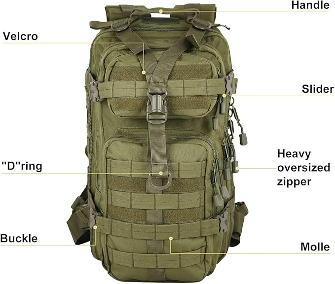 Small 30L Assault Backpack Military Tactical Backpack Tactical Bag for Outdoor Hiking Camping Travel Army Hunting Rucksack (Green)