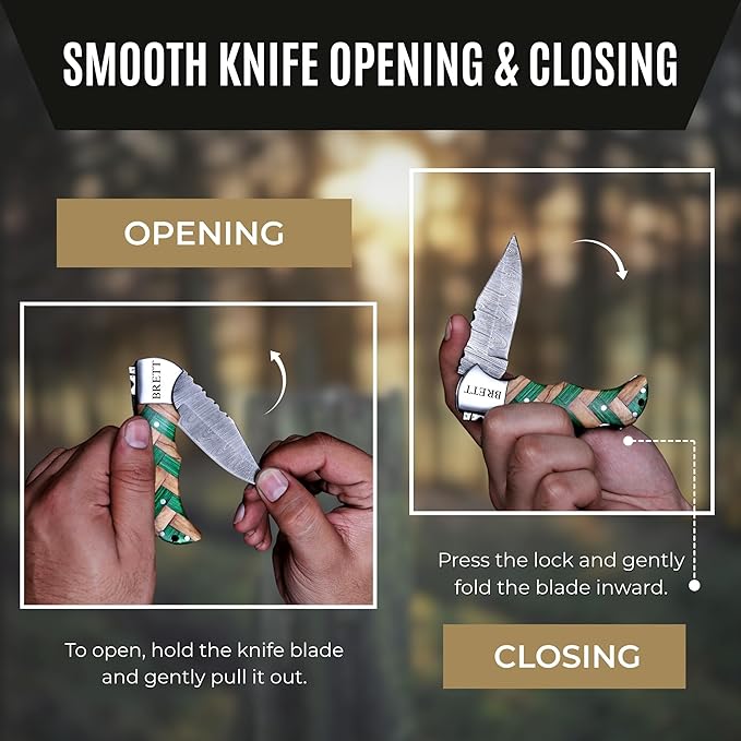 Custom Pocket Knife gifts for Men Personalized Damascus Folding Knife Engraved Gifts for Him Dad Boyfriend Husband Anniversary Groomsmen Gifts. Custom Knife for Camping Hunting Everyday Carry (