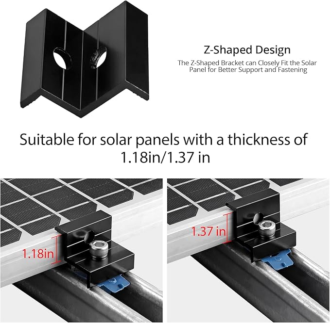 Anbte 20pcs Solar Panel End Clamp for Standard Unistrut Aluminum 30mm/35mm Solar Panel Brackets with Nuts Bolts Solar Panel Mounting Kit for Metal Roof Tin Roof Flat Roof Sheet Roof RV Black