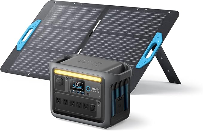Anker SOLIX C1000 Portable Power Station with 100W Solar Panel 1800W Solar Generator 1056wh LFP (LiFePO4) Battery 6 AC Outlets Up to 2400W for Home Power Outages and Outdoor Camping