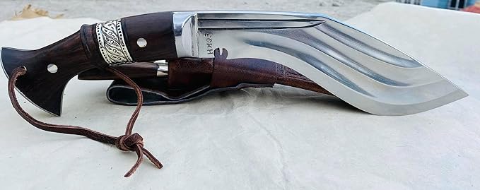 Kukri - 8 Blade 3 Fuller Farmer Khukuri - Hand Forged Factory Outlet in Nepal - Ready to Use Outdoor Camping Tool - Full Tang High Carbon Steel Blade Knife with Rosewood Handle