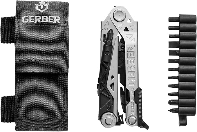 Gerber Gear Center-Drive Multitool - Includes 3.25” Outboard Knife Pliers Pry Bar Bottle Opener &amp Awl - Comes with Bit Set &amp Sheath - Silver &amp Black
