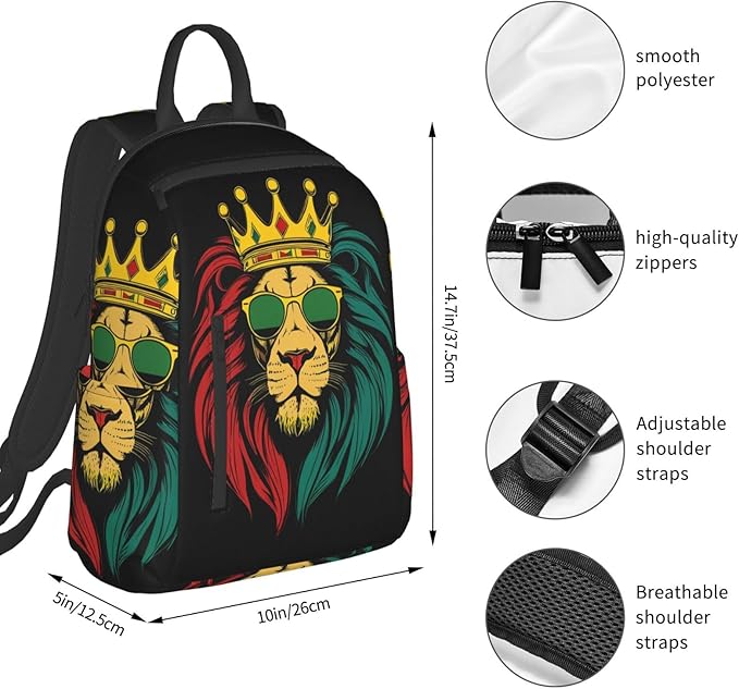 Men Women Bookbag Reggae king Rasta Flag Lion Black Laptop &amp Tablet Backpack for Travel &amp Work