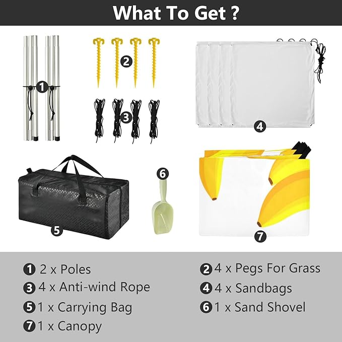 xigua Banana Beach Tent Sun Shelter with Carrying Bag - Silver Coated Oxford Fabric Beach Canopy for Beach Camping Fishing - Includes Windproof Ropes Sandbags &amp Stakes