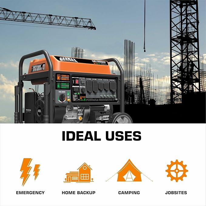 GENMAX Dual Fuel Portable GeneratorGM12000ED Gas or Propane Powered Electric Start-Home Back Up EPA Compliant