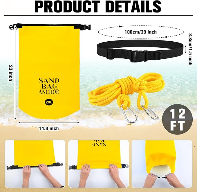 ShinyRelief 2 Set 10L/20L Sand Anchor Bags 2 in 1 PWC Kayak Anchor Kit for Float with Adjustable Straps Waterproof Dry Bags for Kayak Boat Pool Beach Floats Inflatables Water Sports