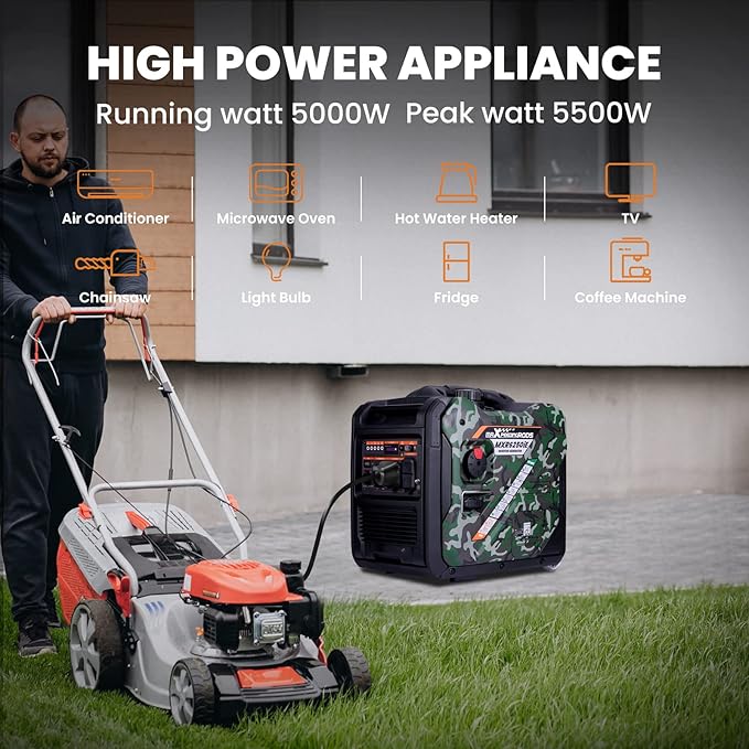 MaXpeedingrods 5500W Inverter GeneratorGas Powered 86lbs Electric Start EPA Compliant for Mobile Home Yard Garage WoodworkWheel &amp Handle KitRV Ready