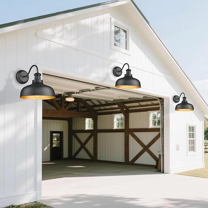 Outdoor Barn Lights 11.5 Inch Dome Outside Wall Sconce Weather Resistant Farmhouse Exterior Wall Mount Light Anti-rust Exterior Lighting Fixturefor Porch Garage Patio Entryway (Black 4 Pack)