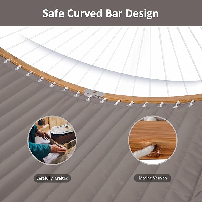 SUNCREAT Hammocks Portable Hammock with Frame Backyard Double Hammock with Curved Spreader Bar Brown