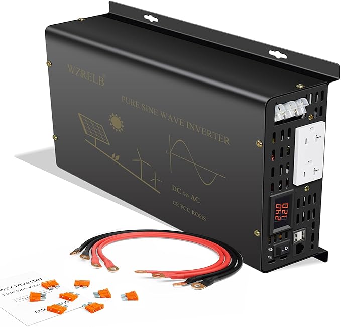 3000Watt Pure Sine Wave Power Inverter 24VDC to 120VAC 6000W Peak Built-in Soft Starter Dual AC Outlets 2× 2.4A USB Port &ampHardwire Terminal Off-Grid Solar Converter RV Trucks (U5-300024)