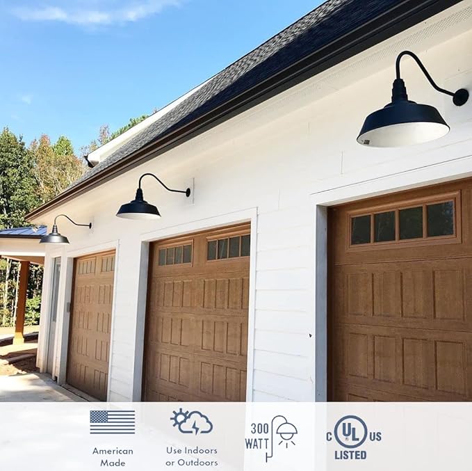 Steel Lighting Co. Large Outdoor Barn Light |Garage Light Fixture | Made in America from 18-Gauge Steel | 20 Dome | 20 Straight Arm Matte Black Exterior/Matte Black Interior